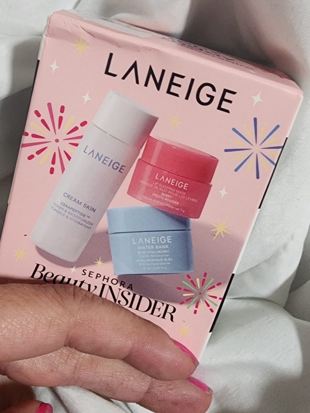 LANEIGE Pink Gift Box with Blue and White Jars